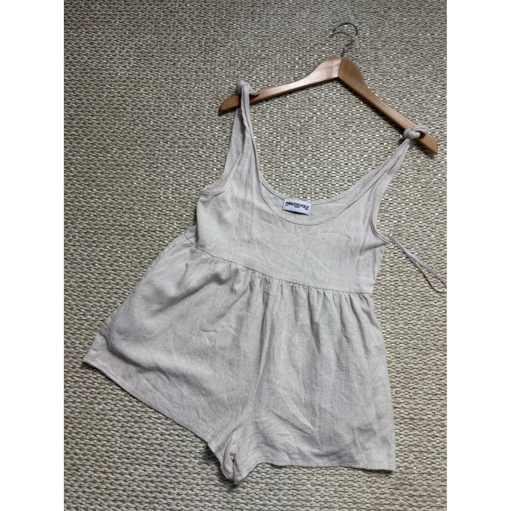 Princess Polly Beige Linen Blend Sleeveless Romper jumper Beachy euro summer 2